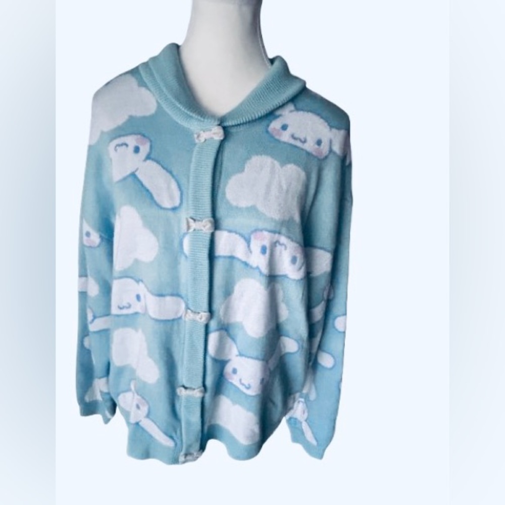 Sanrio Cinnamoroll Large Women's Sweater  Cardigan Powder Blue Pattern Hot Topic